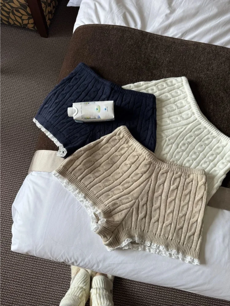 

Hotsweet Лоскутные кружевные вязаные шорты женские осенне-зимние облегающие короткие брюки с высокой талией простая уличная одежда Y2k