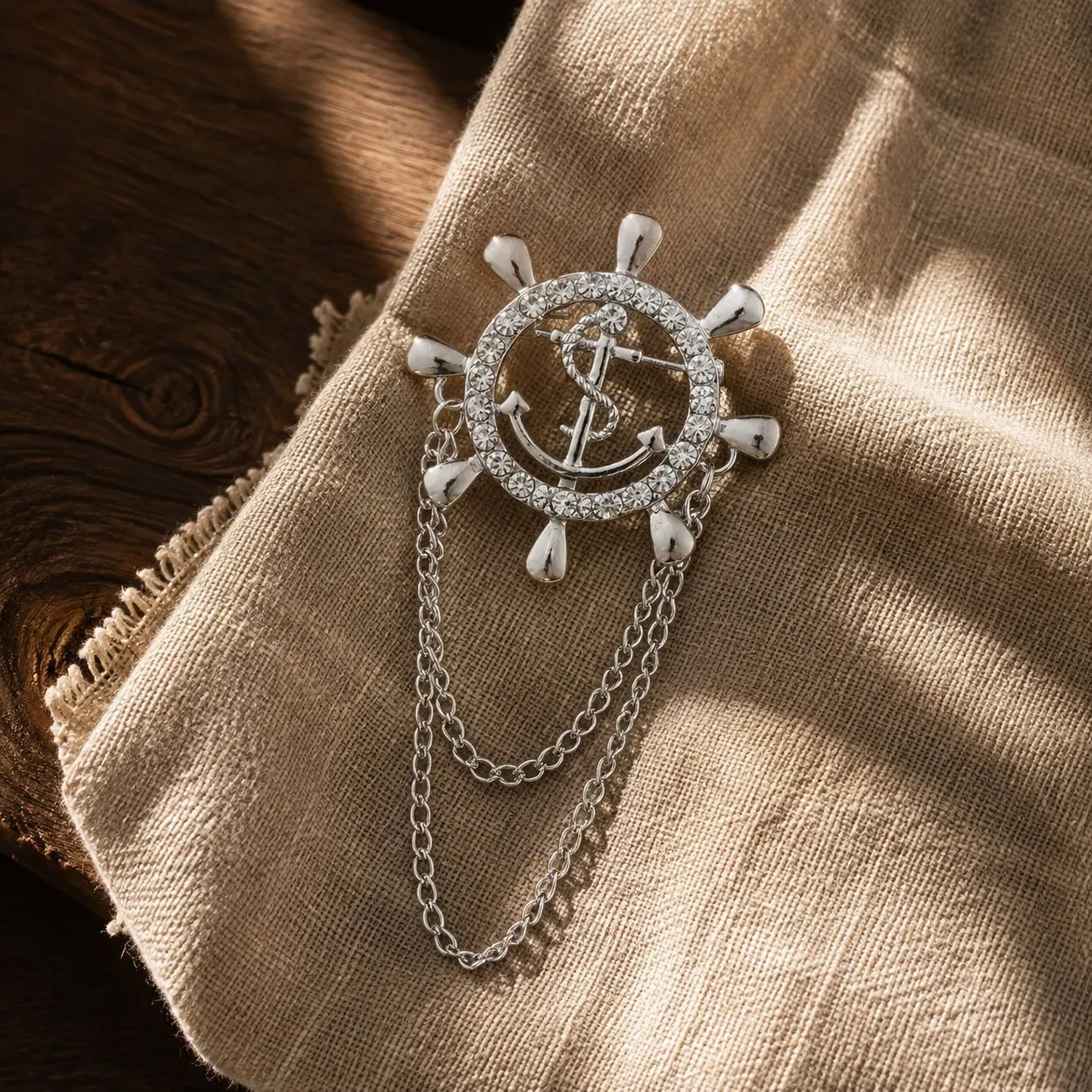 Business Style Ship Steer Double Layers Tassel Chain Brooches For Unisex Trendy Anchor Pins Meeting Event Accessory Gift Jewelry