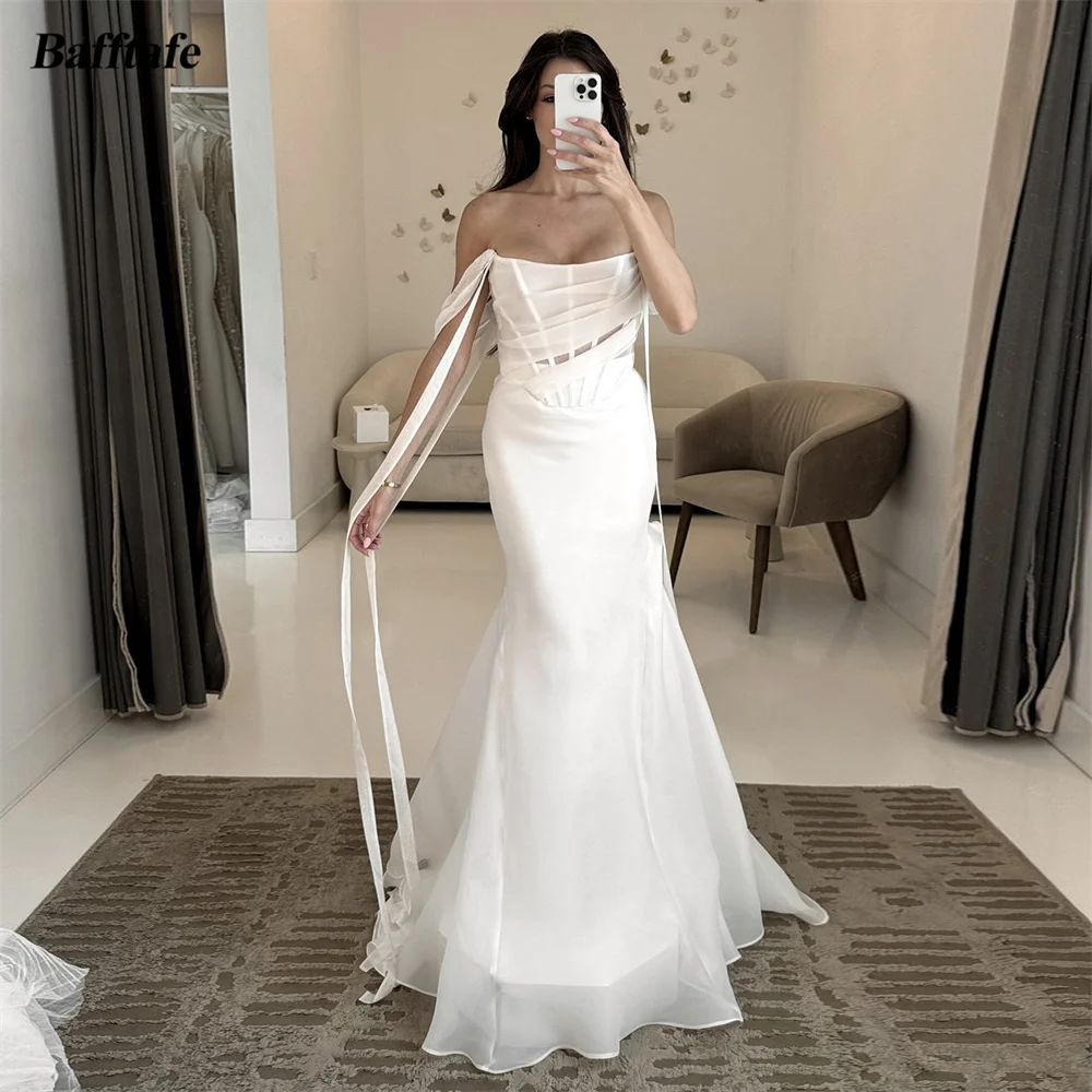 

Bafftafe Mermaid Organza Long Wedding Dresses Customized Off The Shoulder Bones Women Formal Wedding Photography Bridal Gowns