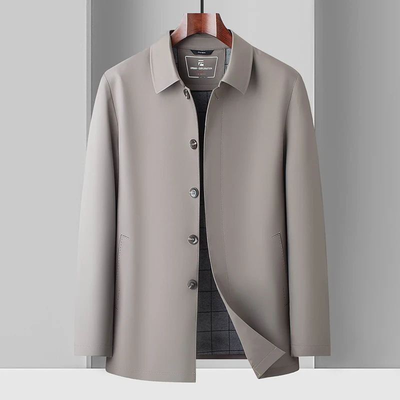 

Высококачественная мужская куртка, мужская деловая повседневная куртка с лацканами для папы, однотонная весенне-осенняя куртка на пуговицах