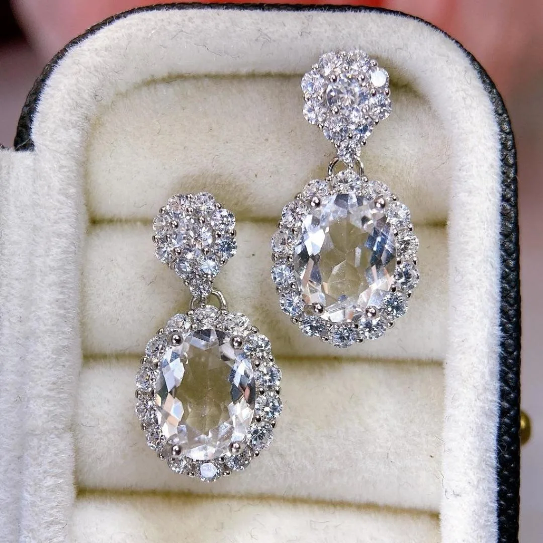 

KJJEAXCMY High purity Natural White Crystal S925 silver exquisitely Earrings Full of luster Simple,Elegant High-End Accessory