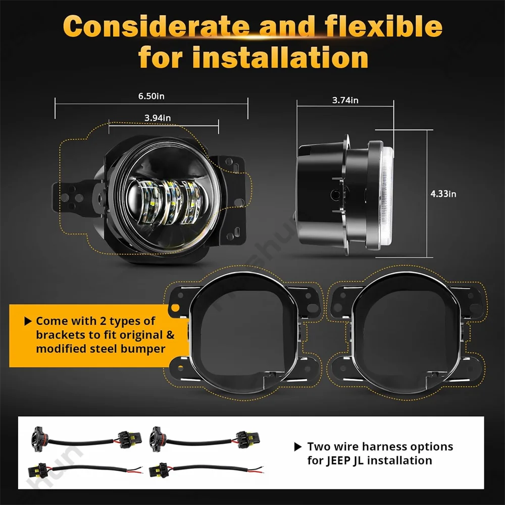 2Pcs LED Fog Lights For Jeep Wrangler JL JLU Unlimited Sport Rubicon Sahara 2018-2023 LED Fog Lamps Assembly Bumper Driving Lamp