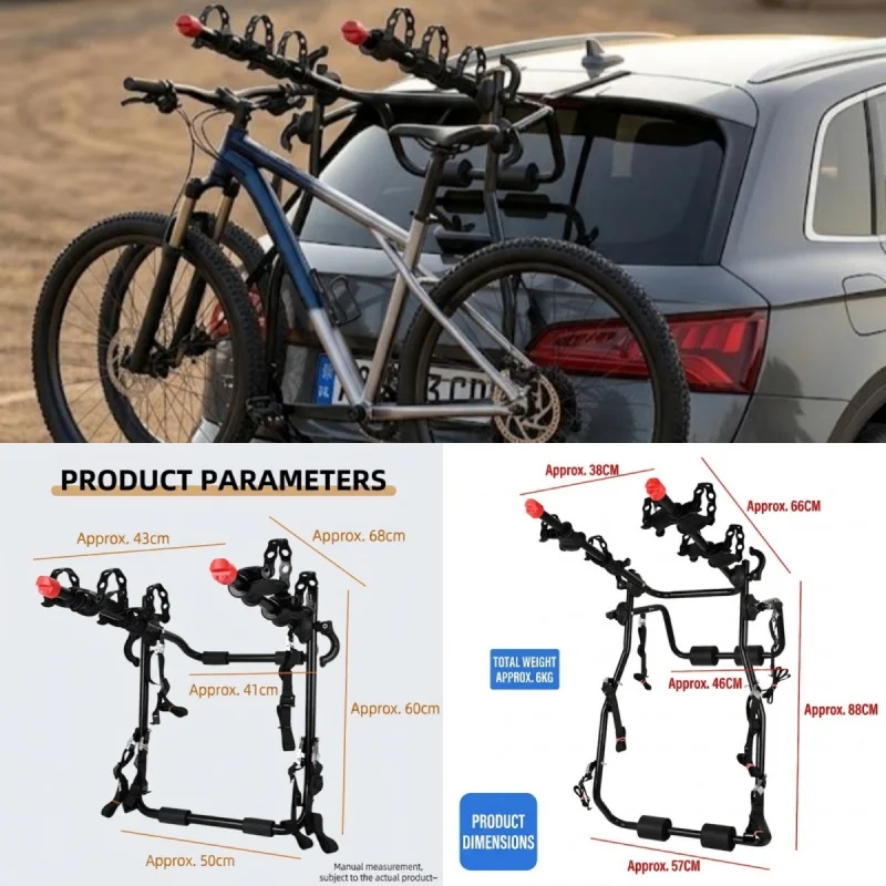 Universal Car Bike Rack 1-3 Bikes Rear Mount Bicycle Carrier Cycle Stand Fits SUV Sedan Hatchback Van MPV Quick Install Tool Fre