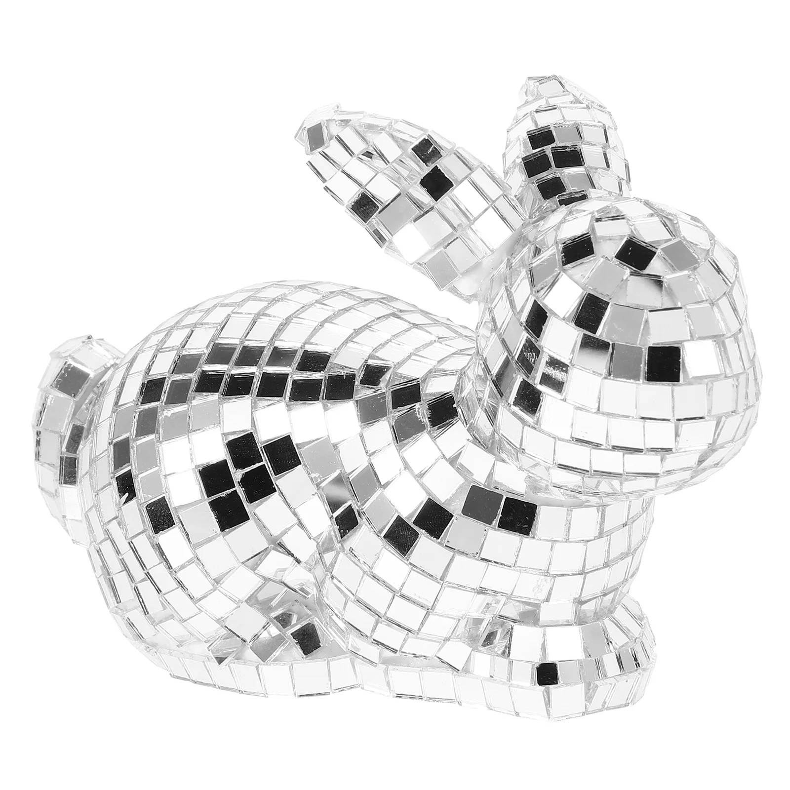 Rabbit Ornament Mirror Bunny Figurine Silver Disco Ball Home Decor Living Room Bedroom Office Table Glass Material Unique Design