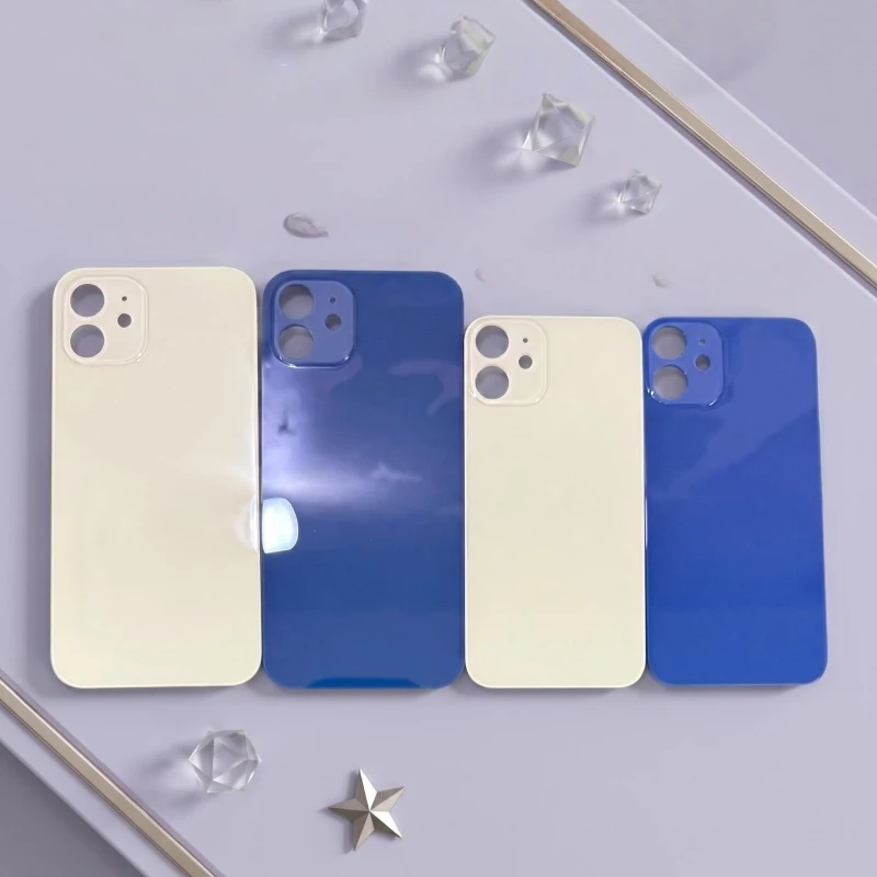 apply to for iPhone 11 12 13 14 Pro Max MINI back cover replacement repair rear glass 1PCS solid color big hole rear glass view 5