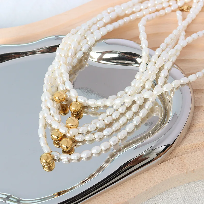 

Fast Delivery Waterproof &Tarnish Free 18K Gold Plated Bead Stainless steel Freshwater Pearl necklaces