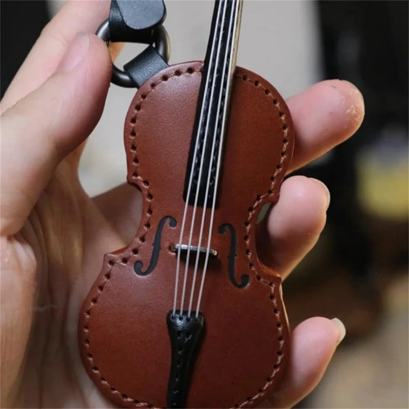 Leather Violin And Cello Keychain Mini Musical Instrument Keychain Vintage Leather Violin Keychain