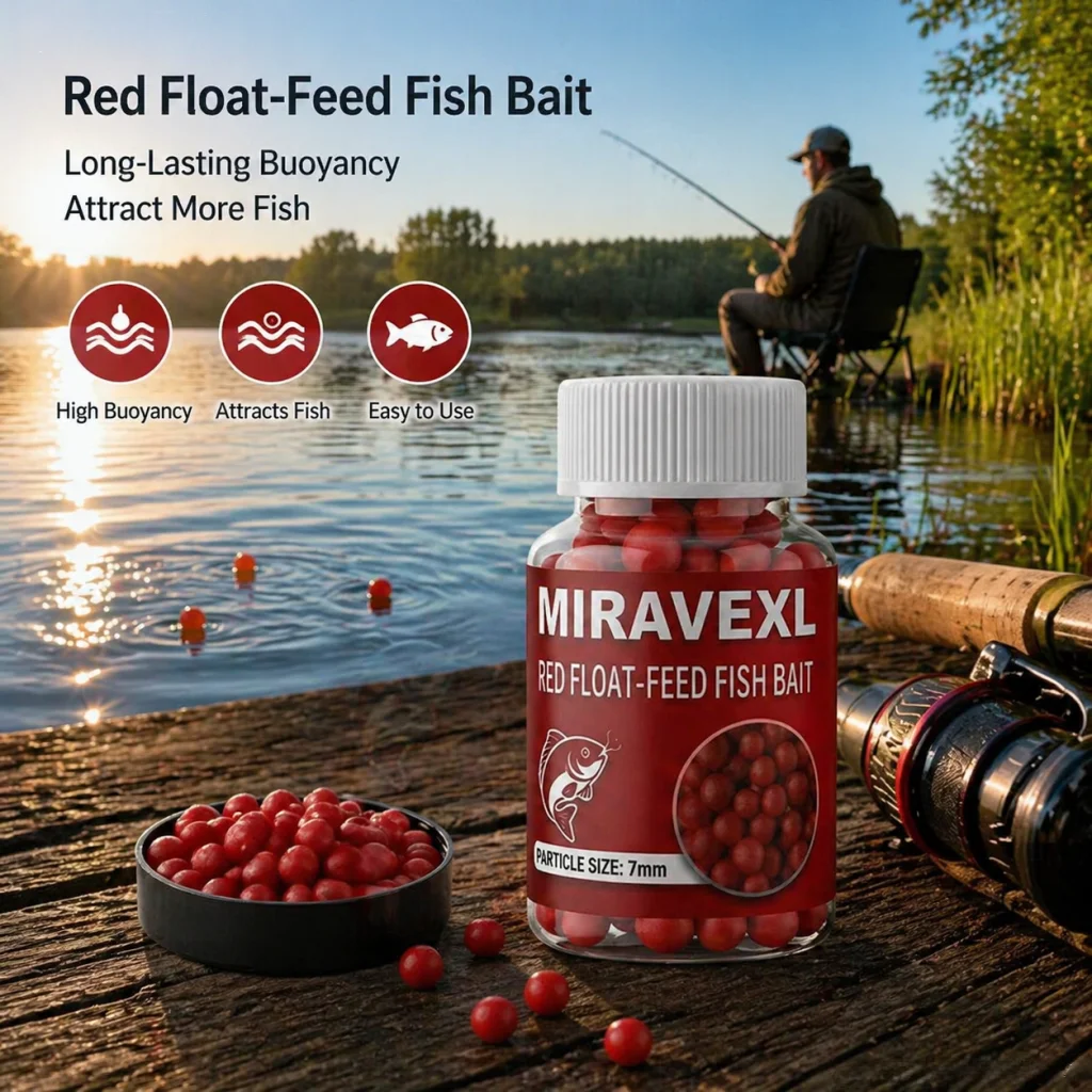 Appât flottant universel rouge 4/7 mm, leurre attractif pour poissons longue durée, design rouge haute visibilité pour la pêche en plusieurs eaux
