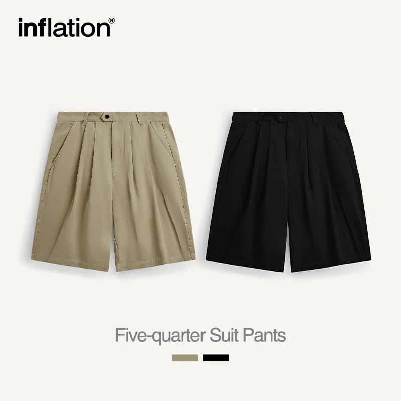 INFLATION Cropped Pleated Suit Shorts Mens Summer Trendy Casual Shorts