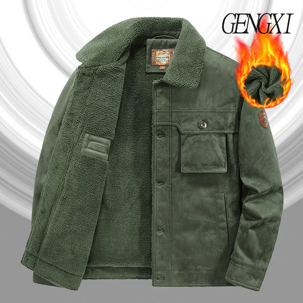 شتاء جديد وصول الجلد المدبوغ التكتيكية عمال سترة الأمريكية خمر الصوف مبطن سميكة بدوره إلى أسفل طوق سترة يندبروف و #5