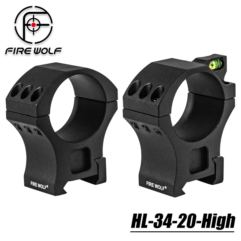 FIRE WOLF 2 Stück 34mm Zielfernrohrringe mit Eingebauter Wasserwaage, Hochprofil 20mm Schwalbenschwanzschienenmontage