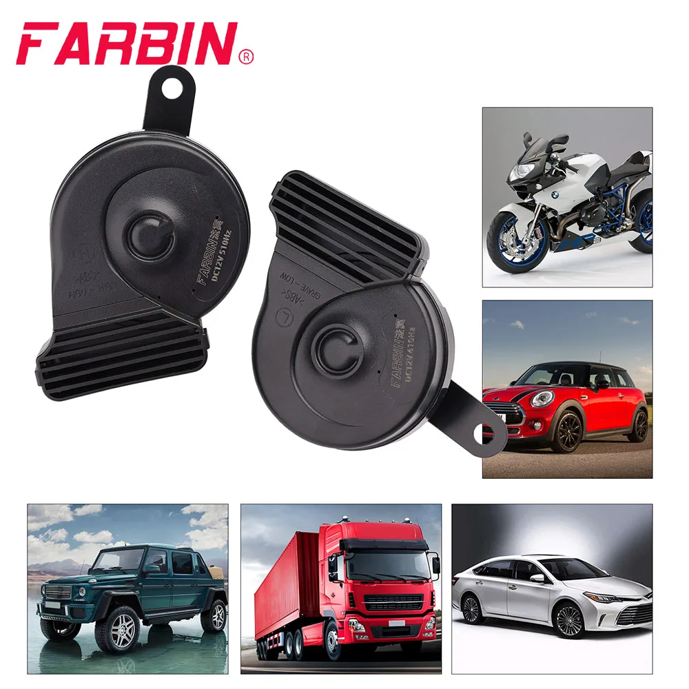 FARBIN 2Pcs 12V Car Horn With Grid Loud Dual Tone Electric Snail Horn With Relay Harness And Button Alarm Signal Car Accessory