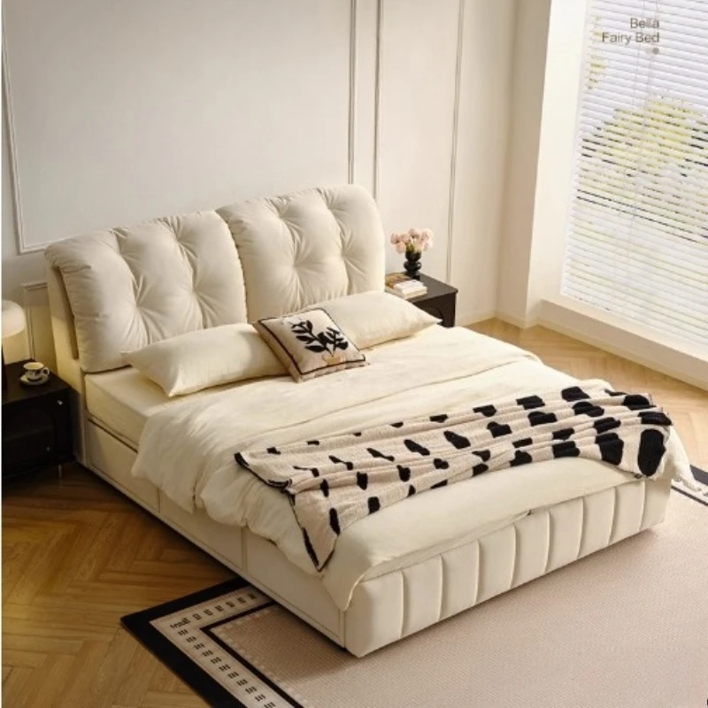 

Cream Wind Soft bag frame bed master bedroom floor Cat scratch cloth 180x200 cm Double bed 6 drawers storage cama furniture