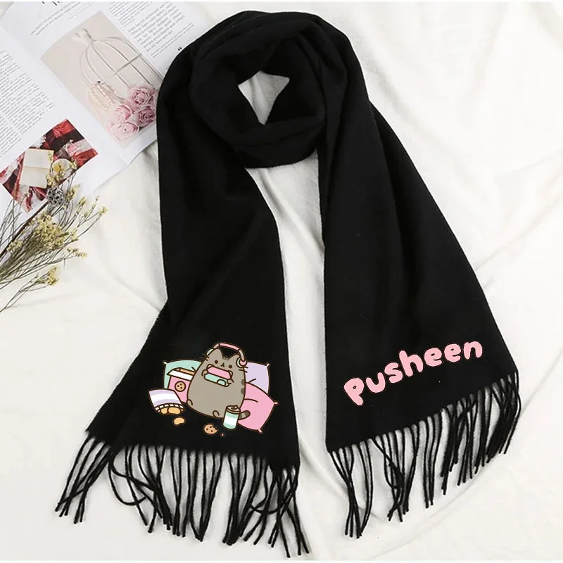 Pusheen Cat Fall and Winter Warm Scarf Winter Faux Cashmere Tassel Shawl Boys Girls Scarf Children WomeChristmas Birthday Gift