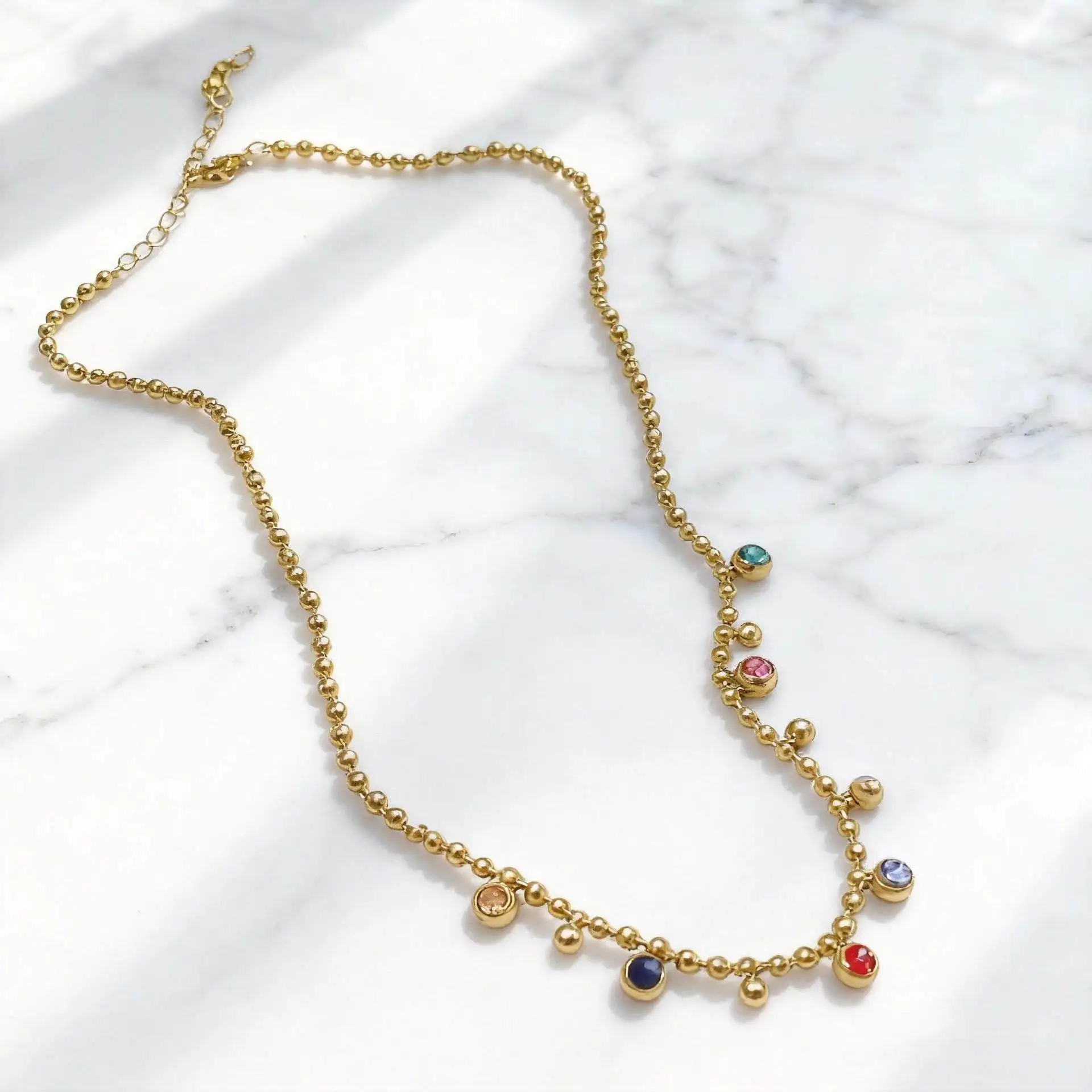 Golden Multicolor Zircon Bead Nelace Versatile Jewelry ular Product Cross-Border Aesthetic Appeal Faionable Men's Acce...