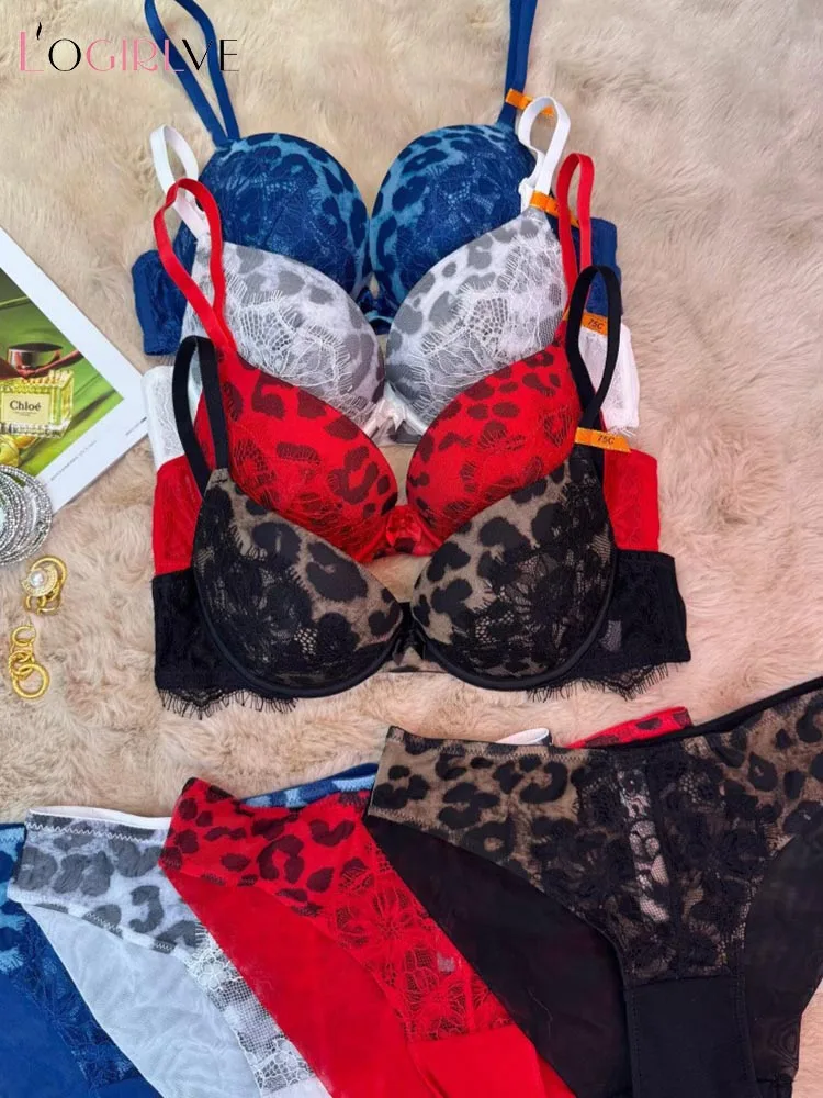 Logirlve French Lace Embroidery Women Lingerie Set Sexy Thin Cup Push Up Bra High Quality Silk Intimates Comfort Underwear