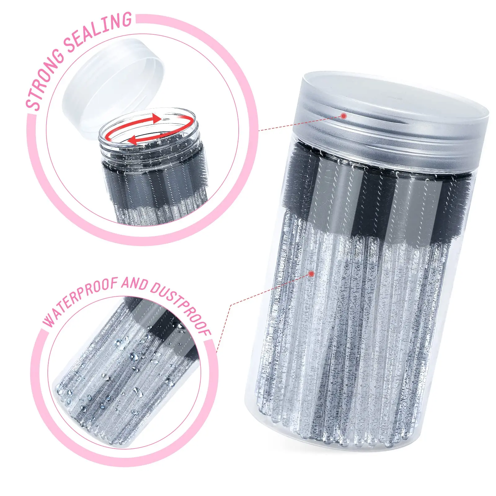 Brosse à cils 100 pièces, baguettes de Mascara réglables pour femmes, bobine de cils en cristal, brosse à sourcils avec récipient pour le maquillage