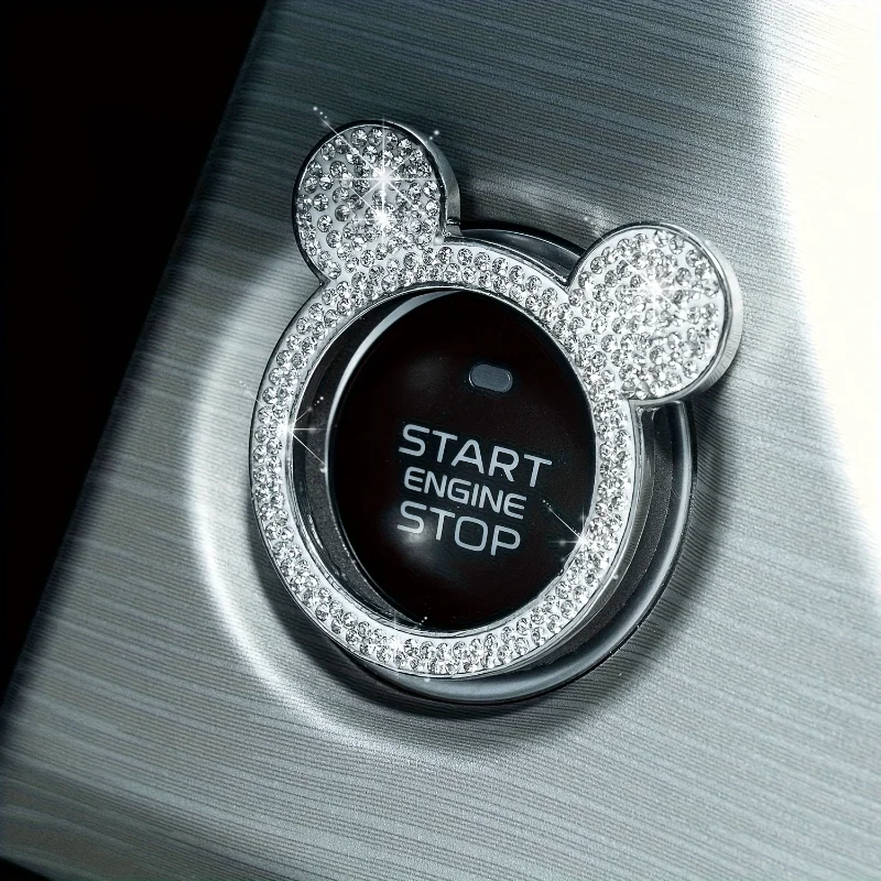 Diamond encrusted teddy bear one click start ring sticker cute mouse car universal decoration ring car ignition button cover
