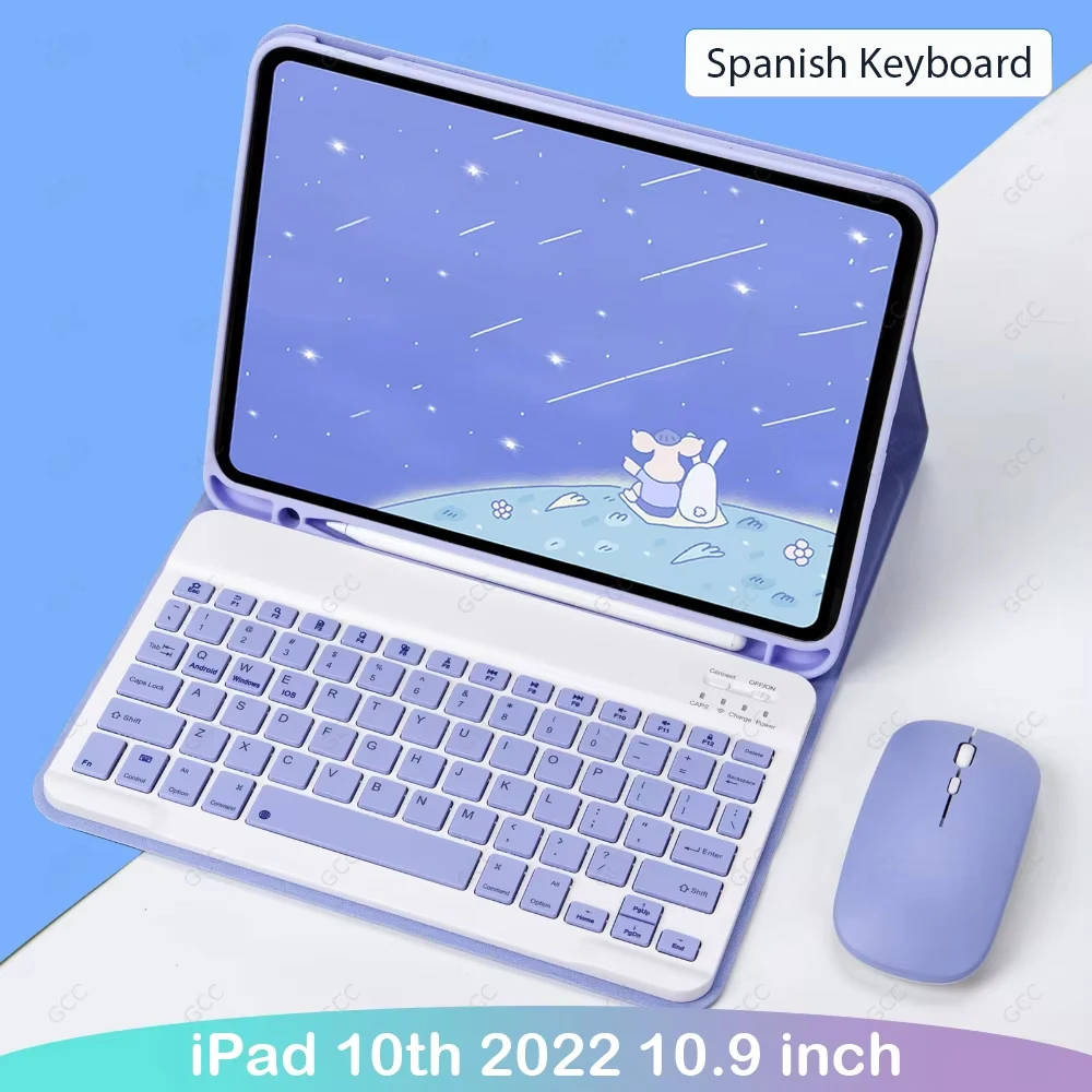 

Spanish Keyboard Case for iPad 10th generation 2022 10.9 inch Fold Stand Case with Pencil Slot for iPad 10 Bluetooth Keyboard
