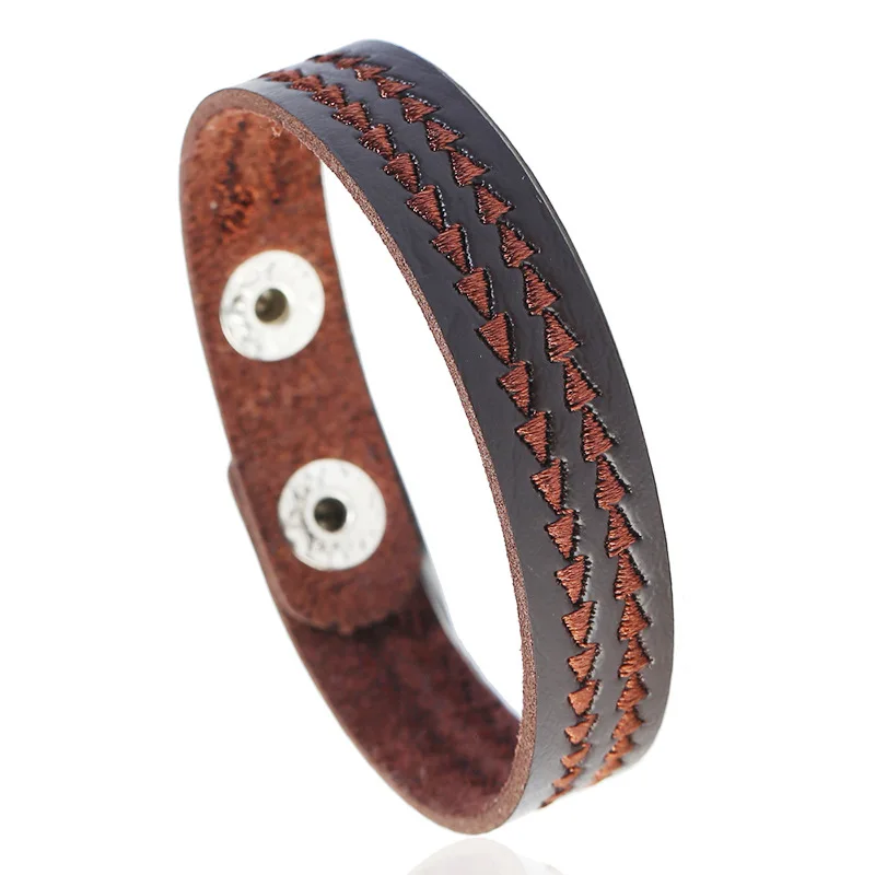Vintage Brown Black PU+Leather Bracelets COOL Punk Simple Stripe Arrows Heart Design Embroider Wristband Cuff Jewelry For Men