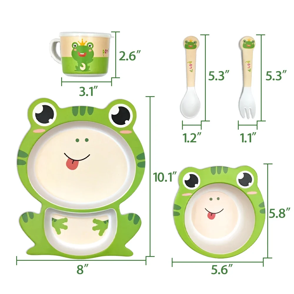 Kids Tableware Cute Frog Shape  Cutlery for Infants and Spill-Proof Toddlers Dinner Tableware Set