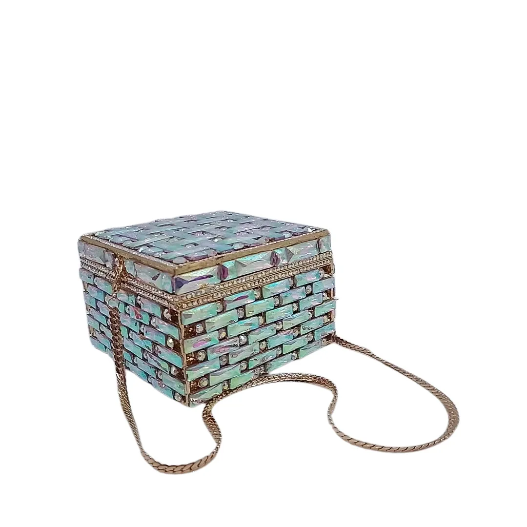 كريستال مخلب صندوق مربع صغير الماس عشاء حقيبة مأدبة المرأة كريستال مجوهرات صندوق تخزين مصمم حقيبة فخمة جودة عالية
