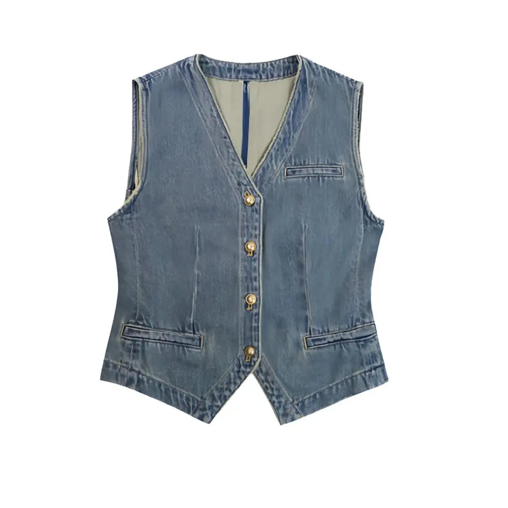 

Women's Small Vintage Denim Vest Sleeveless Short Coat Spring Summer Thin Outer Wear Trendy Stacked Top for Ladies