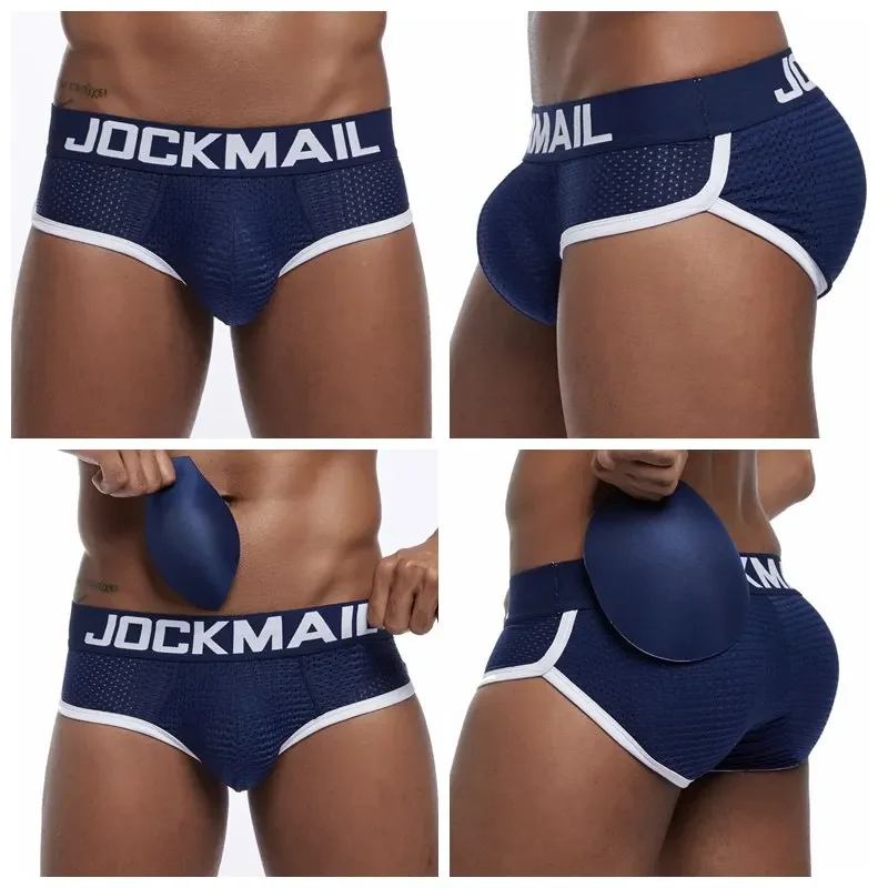 Jockmail Sexy Men Padded Underwear Mesh Boxer Briefs Buttocks Lifter Enlarge Butt Push Up Pad Underpants Penis Pouch Panties