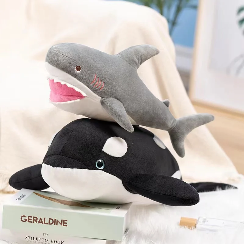 40/50cm ballena asesina simulada gran tiburón blanco juguetes de peluche bebé niños lindos muñecos de peluche suaves animales marinos almohada de felpa
