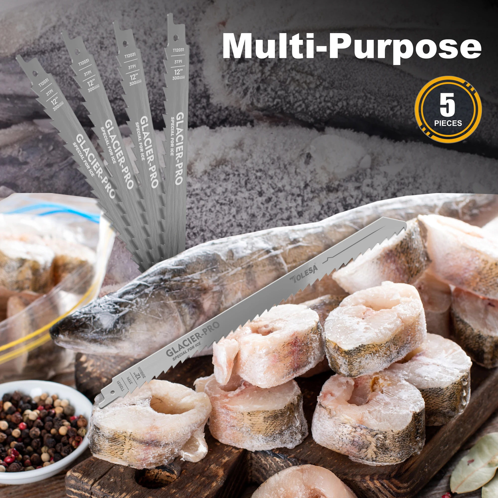 TOLESA 12 polegadas 5pcs Frozen Meat Bone Food Reciprocating Saw Blades 3 TPI Aço Inoxidável Reciprocating Saw Blades Alta Resistência