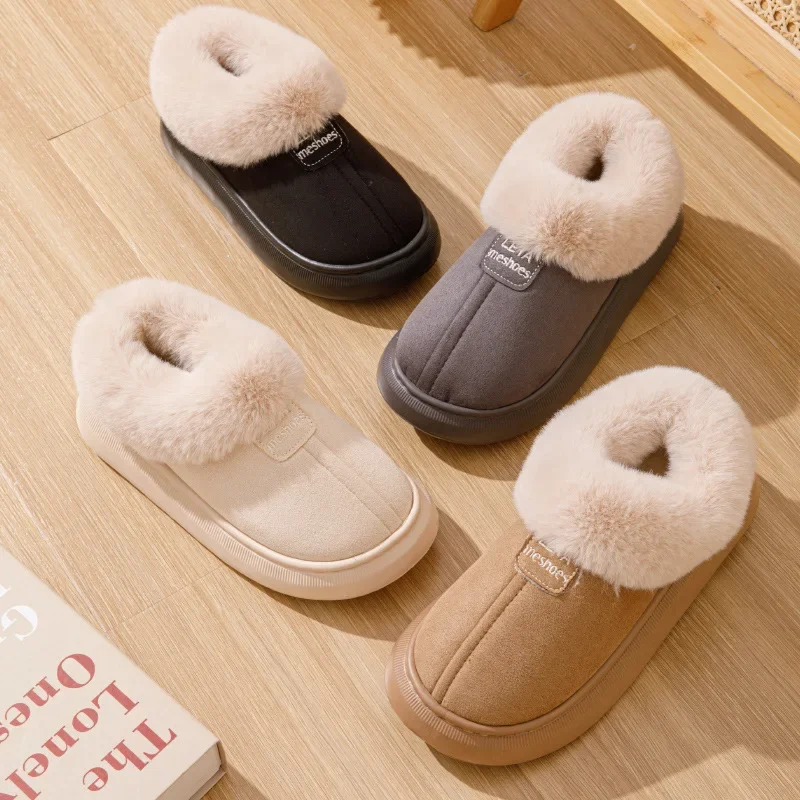 Damen Baumwoll pantoffeln Winter Plüsch flauschig neues Paar Indoor dicke Sohle Plattform bequeme Anti-Rutsch-Herren Baumwoll schuhe