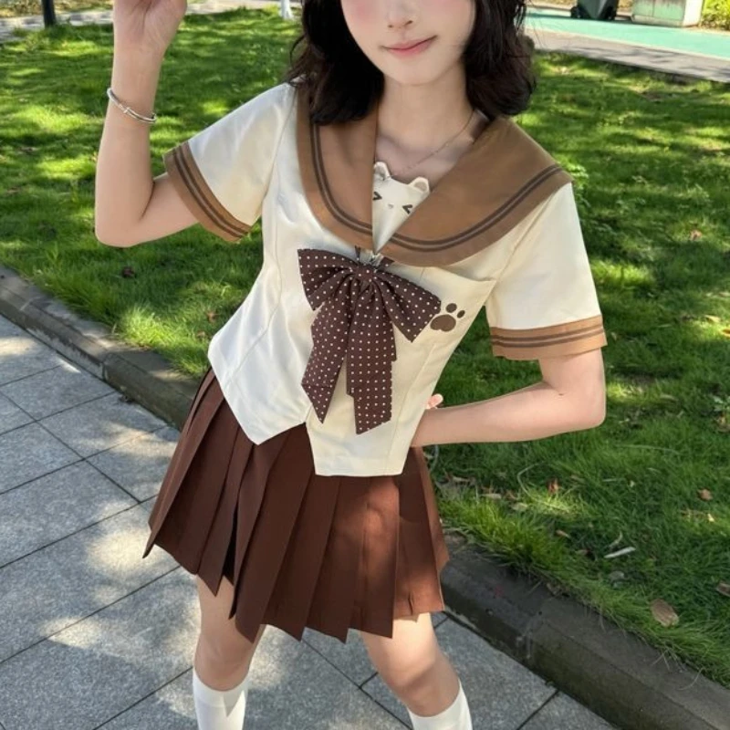 

Spring Summer Japanese Preppy Style Women's Suit Sweet Kawaii JK 2 Piece Set Korean Fashion Patchwork Design Sets Woman Clothes