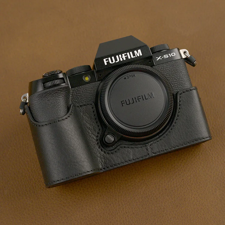 Chất Lượng Cao Handmade Da Thật Chính Hãng Da Nửa Túi Máy Ảnh Dành Cho Máy Ảnh FUJIFILM X-S10 Với Pin Mở Cửa