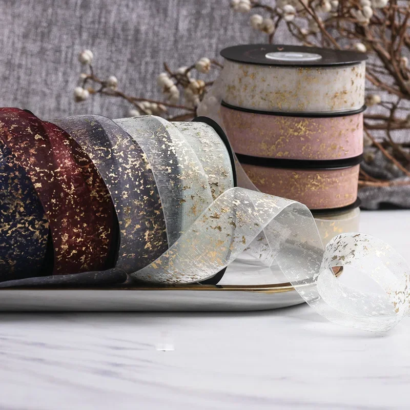 10/5 yard gold cracked chiffon with DIY hair bow Chiffon Wrap Balloon shoelace ribbon Party Holiday Birthday Flower Gift ribbon