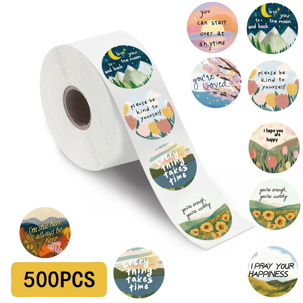 500Pcs/roll Literary Quotes Stickers Nostalgia Motorcycle Streetwear Cafe Laptop Luggage Inspirational Words Creative Sticker
