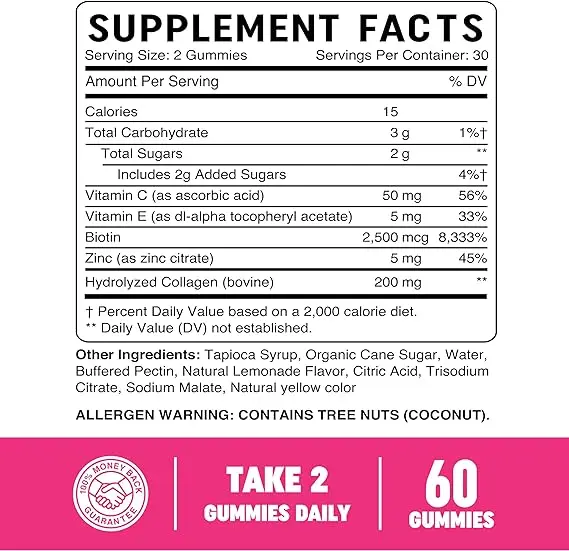 Women's collagen gummies | Hydrolyzed collagen+biotin, containing vitamins C, E, and zinc | Non GMO gummies vitamin supplements