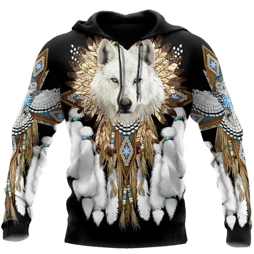 

New Wolf Hooded Sweatshirts Men's Clothing Casual With 3D Printed Long Sleeve Pullover Sweater Fashion Fleece Jackets Streetwear