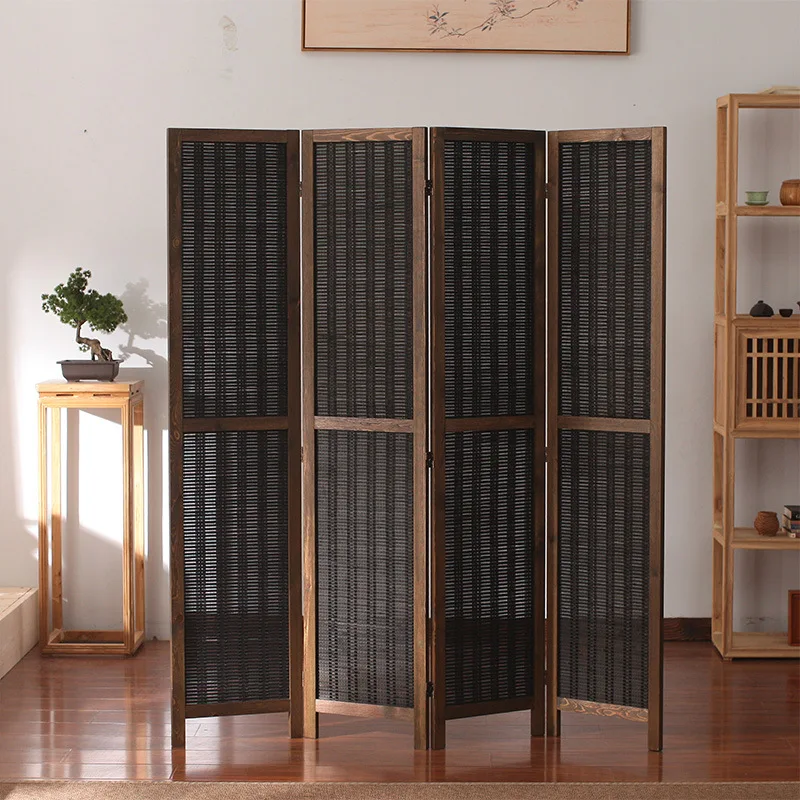 Simple modern screen partition entrance folding mobile living room solid wood Chinese screen tea room office bamboo screen
