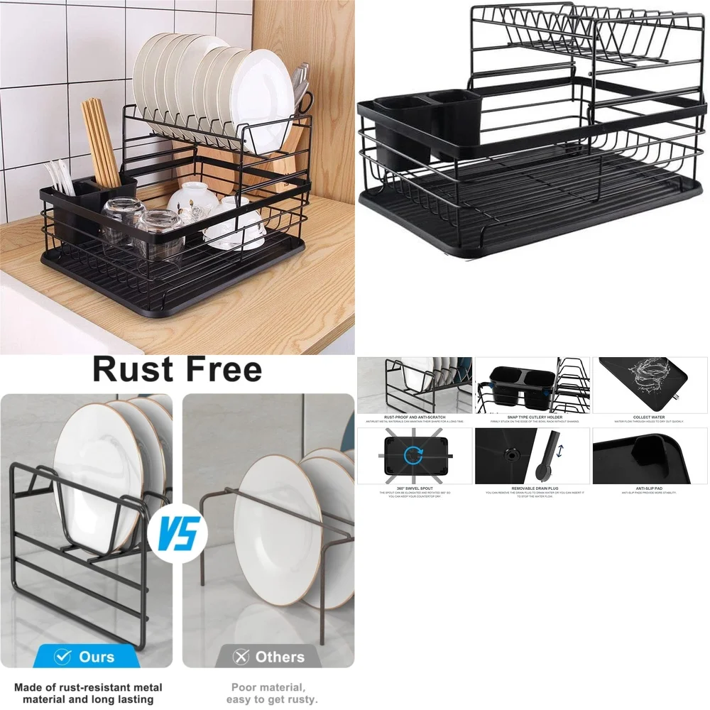 

Сушилка для посуды над раковиной, двухъярусный кухонный органайзер из нержавеющей стали с сушильным прибором для столовых приборов и держателем для посуды, экономия места