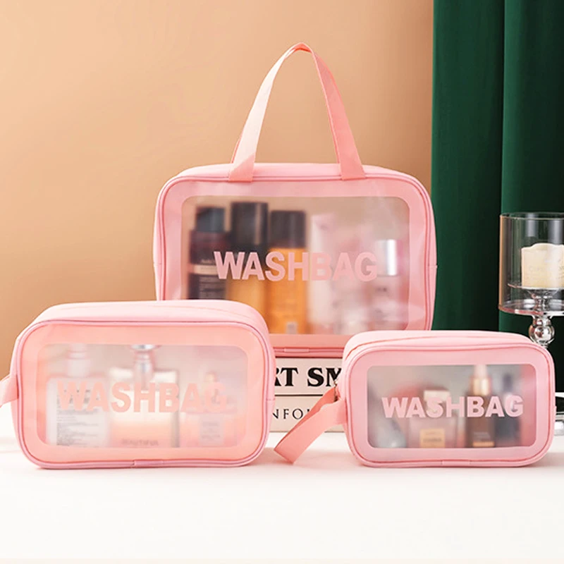 Women Portable Makeup Bag Cosmetic Bag Transparent Toiletry Bag Travel Essentials Large Capacity Storage Bag PU Toiletry Bag