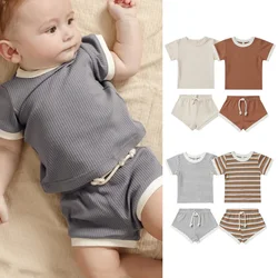 Conjunto de ropa de algodón para niños pequeños, Top de manga corta a rayas, pantalones cortos, trajes bonitos, 6-36M, 2 piezas, Verano