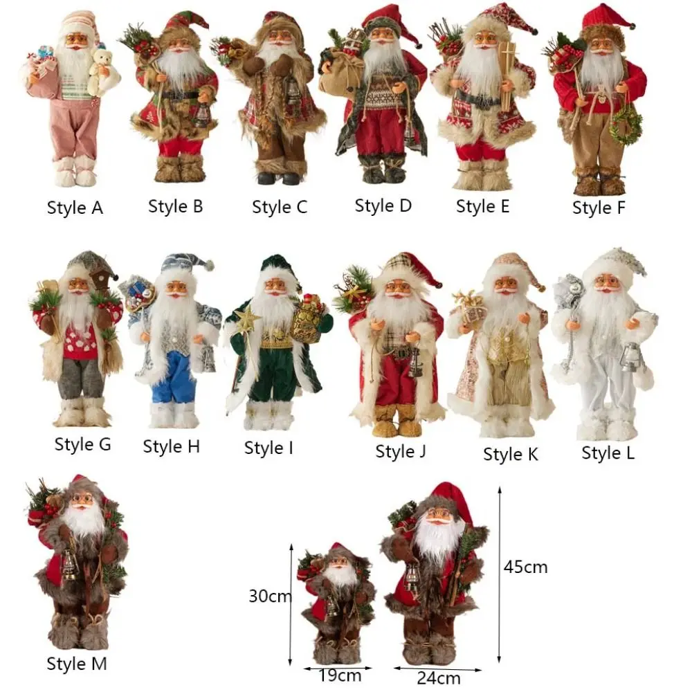 30/45cm Santa Claus Doll Standing Plush Santa Claus Statue Ornaments with Gift Bag Large Size Santa Claus Toy Gift