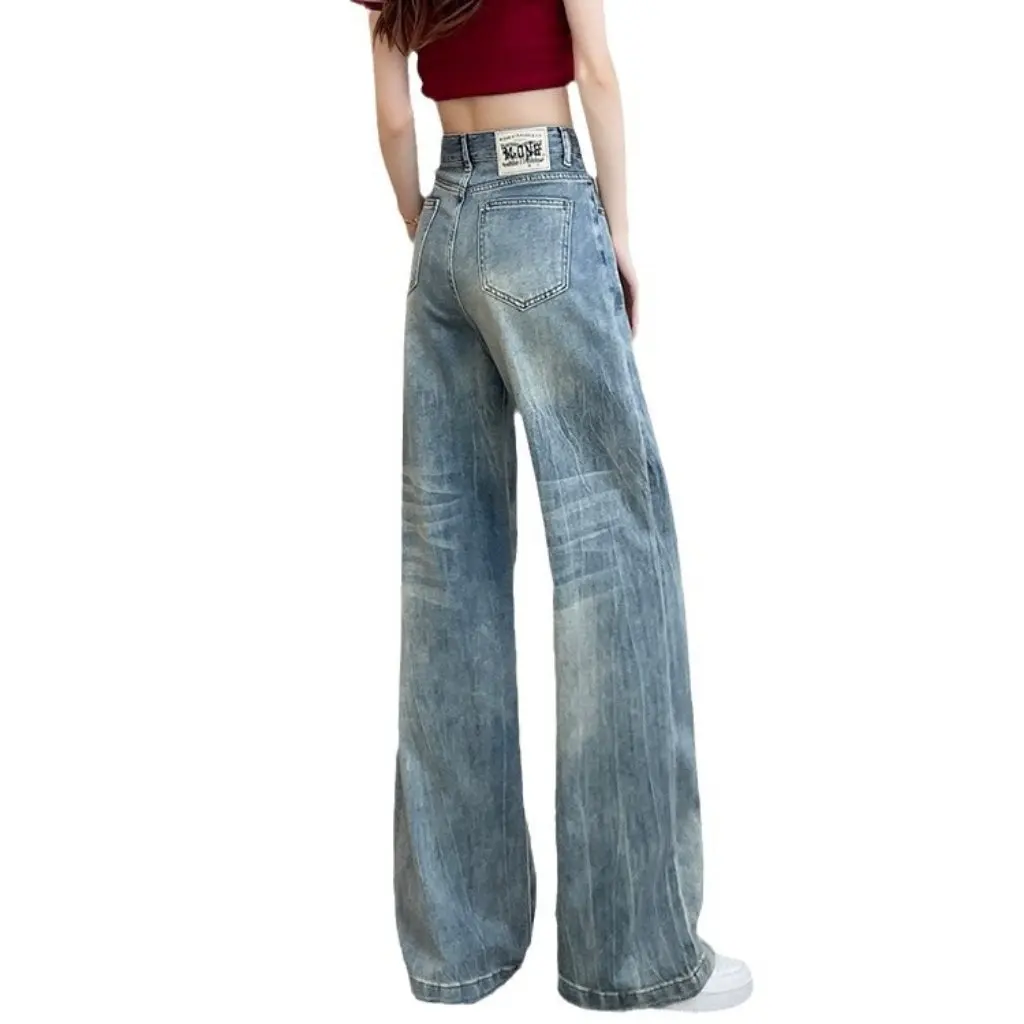 Damskie niebieskie jeansy z szerokimi nogawkami, proste, o kroju slim, długość do podłogi, luźny krój dla niskich osób, nowość na wiosnę i jesień.