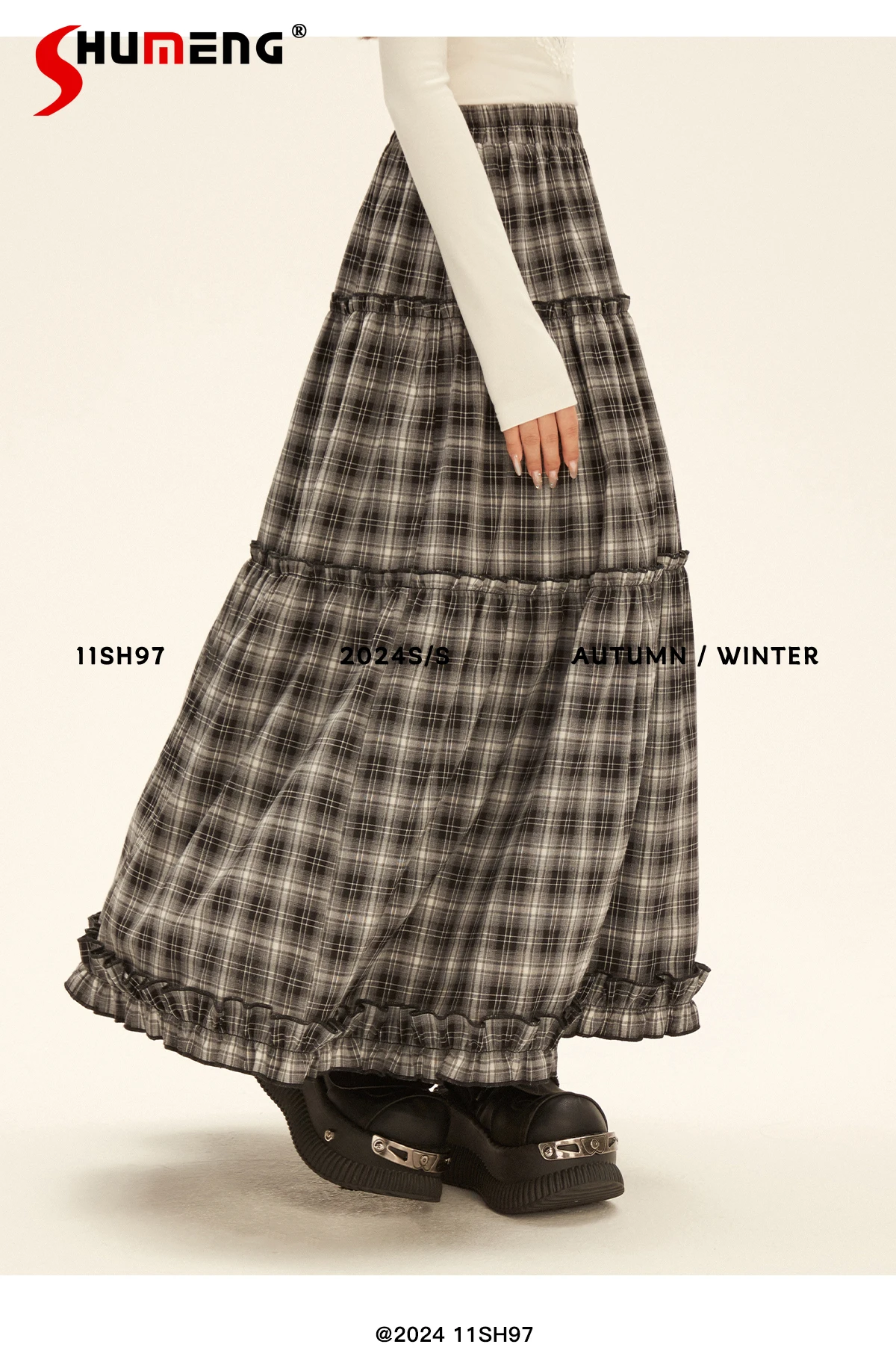 American Retro Sweet Cool Style Pattern Splicing Cake Skirt Elastic High Waist A-line Versatile Casual Long Skirts Women Autumn