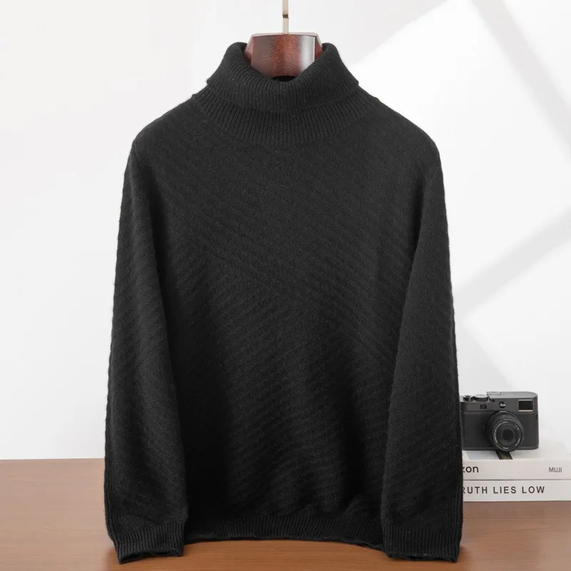 Sweater Kasmir Pria Kerah Tinggi Terbaru 2026, Hangat Tebal Warna Abu-abu untuk Musim Dingin