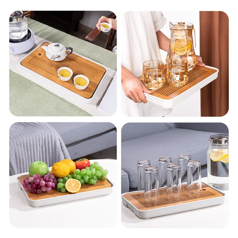 GIANXI Chinese Natural Bamboo Tea Tray Drainage Water Storage Kung Fu Tea Set Tea Board Tea Storage Tray Drain Cup Holder