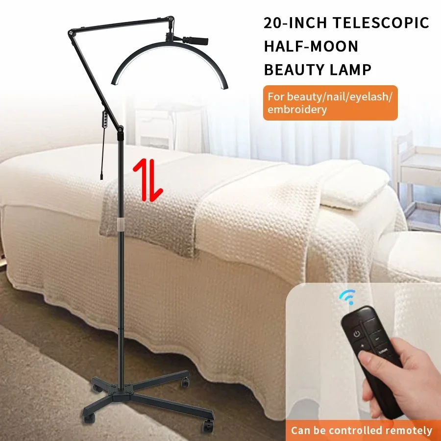 Portable 4 Wheels Remote Led Half Moon Light Lash Led Eyelash Light Half Moon Light 36W 3 Color with Lash Lamp with Phone Holder