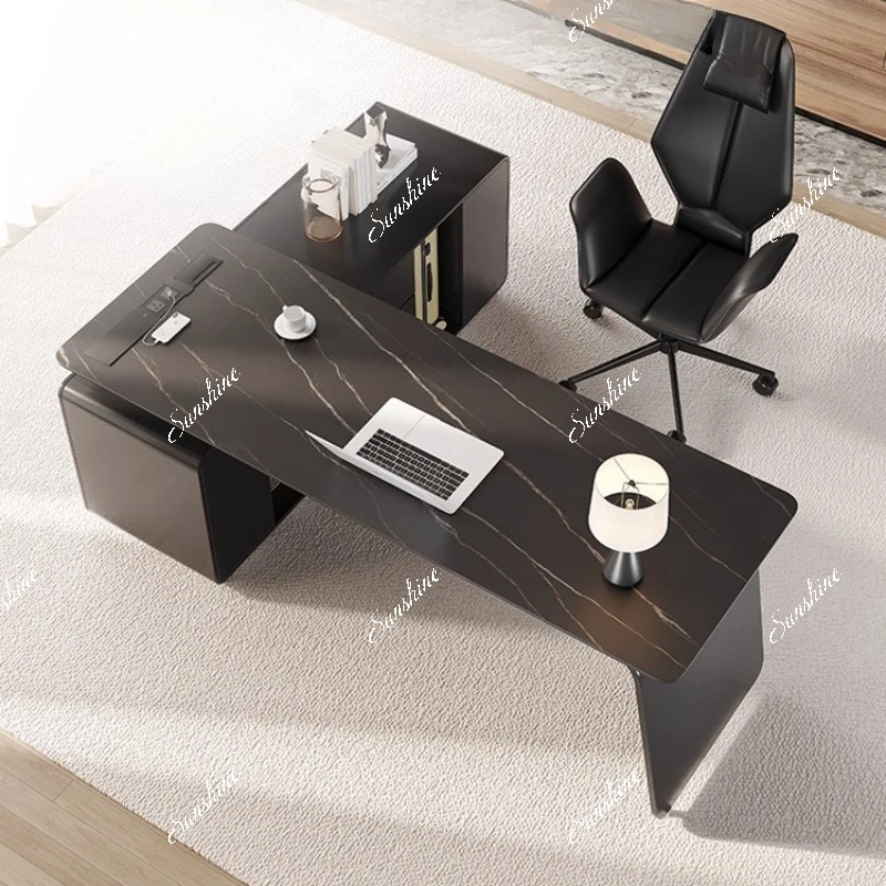 Italian minimalist rock slab desk home corner office living room workbench
