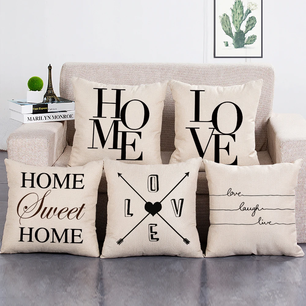 

Letter Love Sweet Home Decorative Cushion Cover Modern Style Throw Pillow Case for Sofa Decor Nordic Pillowcase 45x45cm