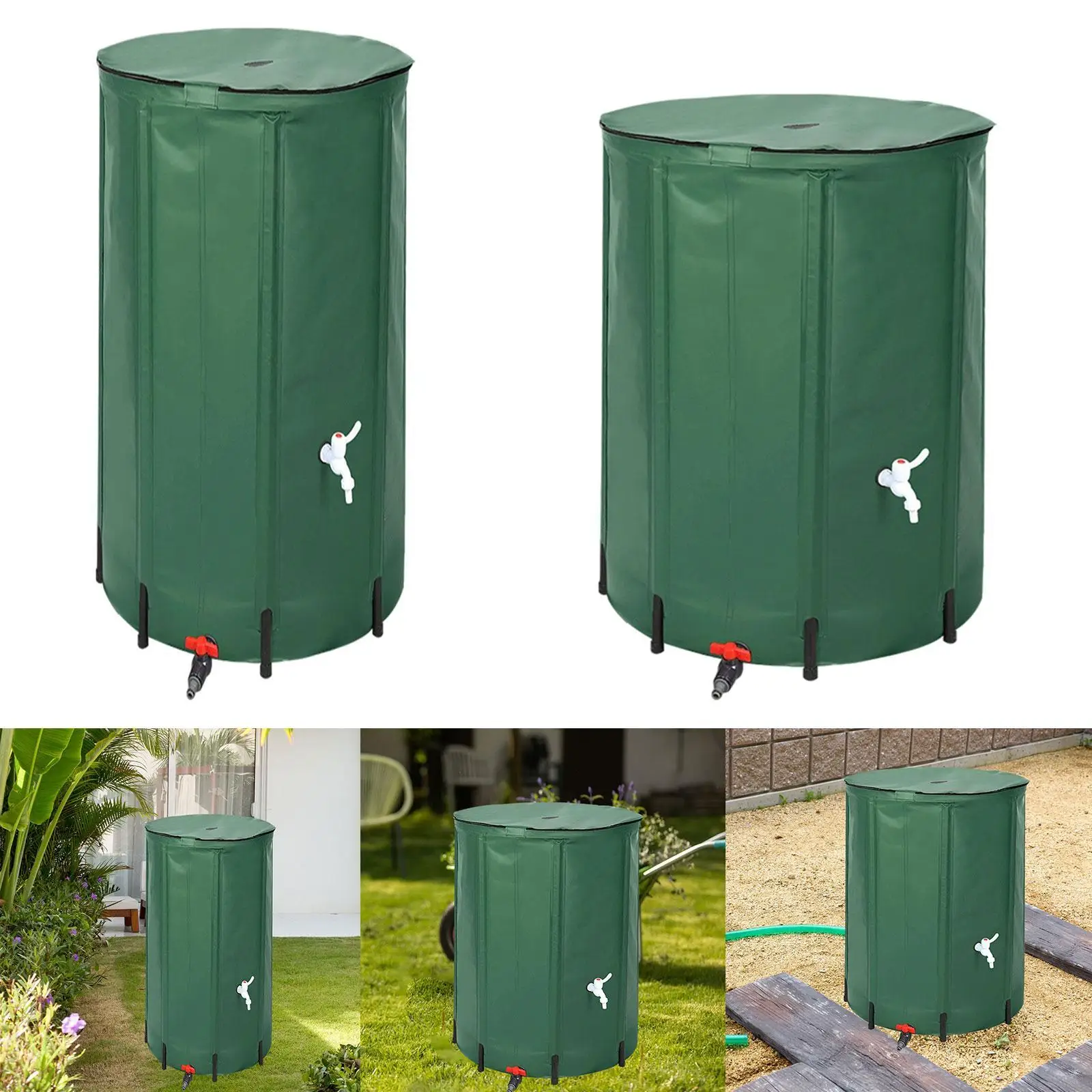 Foldable Rain Barrel Green Water Butt Versatile Rain Water Collection Barrel